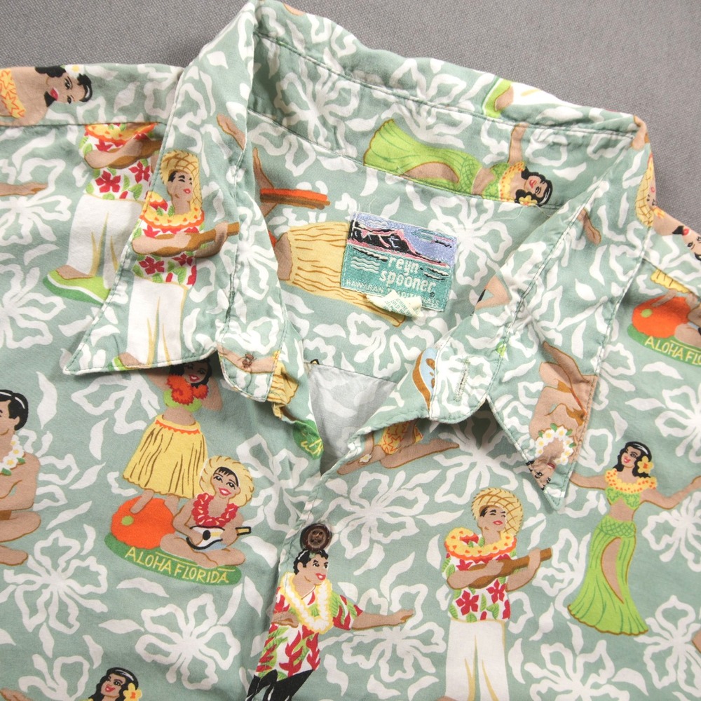 Vintage 90s Reyn Spooner Hula Girl Island Dancer Men Shirt XXL Rayon Hawaiian
